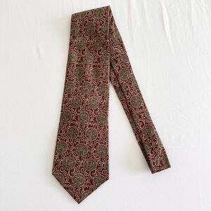 Vintage GAP 100% Silk Necktie Burgundy Medallion Scroll Pattern USA Made